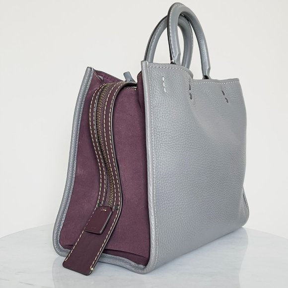 Coach Rogue 25 Grey Purple Colorblock Genuine Pebble Leather Satchels Handbags - Picture 7 of 16